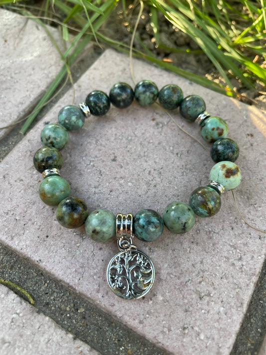 Stone Tree of Life Charm Bracelet, African Turquoise
