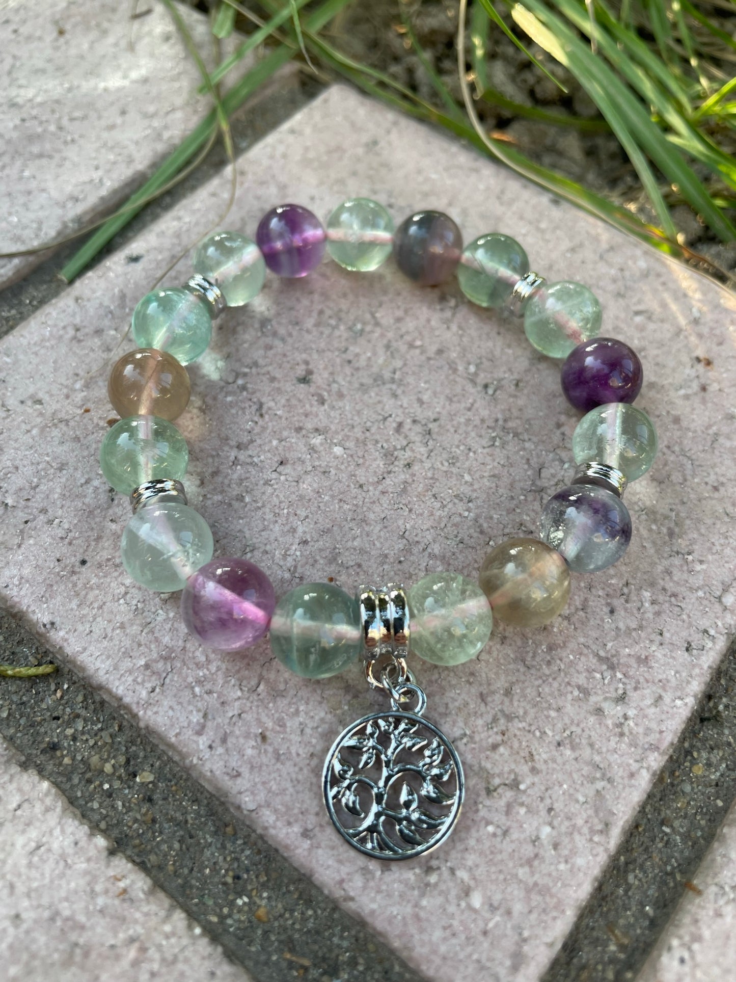Stone Tree of Life Charm Bracelet, Fluorite