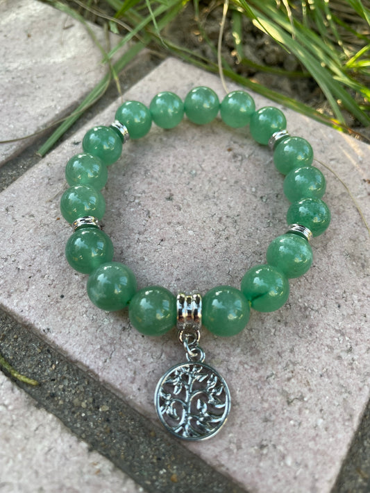 Stone Tree of Life Charm Bracelet, Black Obsidian