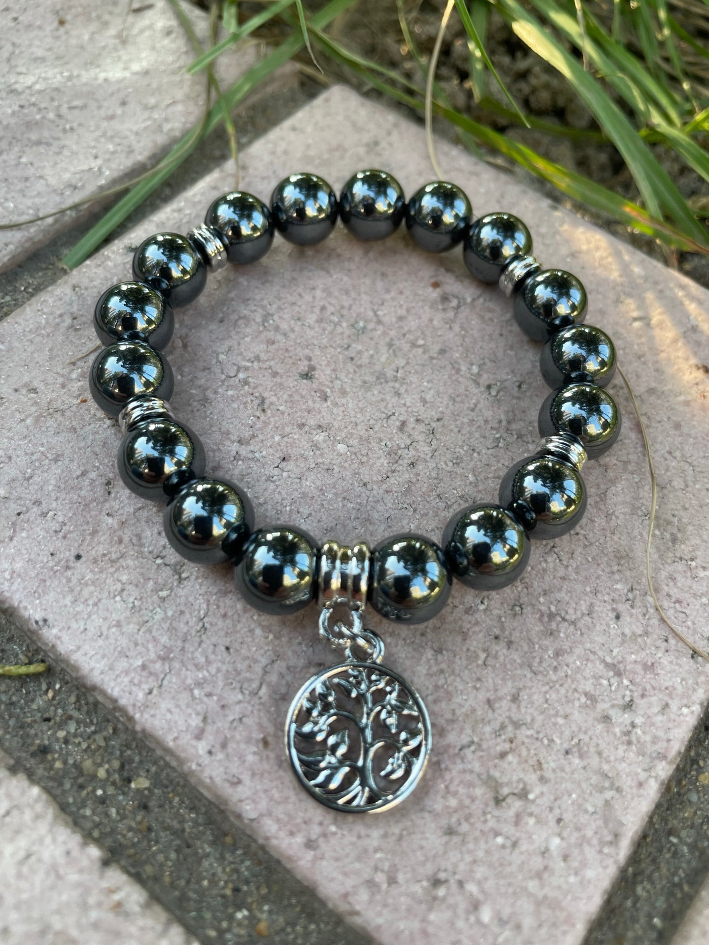 Stone Tree of Life Charm Bracelet, Black Obsidian
