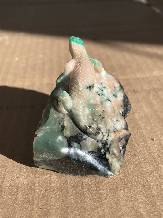 Emerald Matrix Lizard Sculpture, Natural Beryl (2.36" Long)