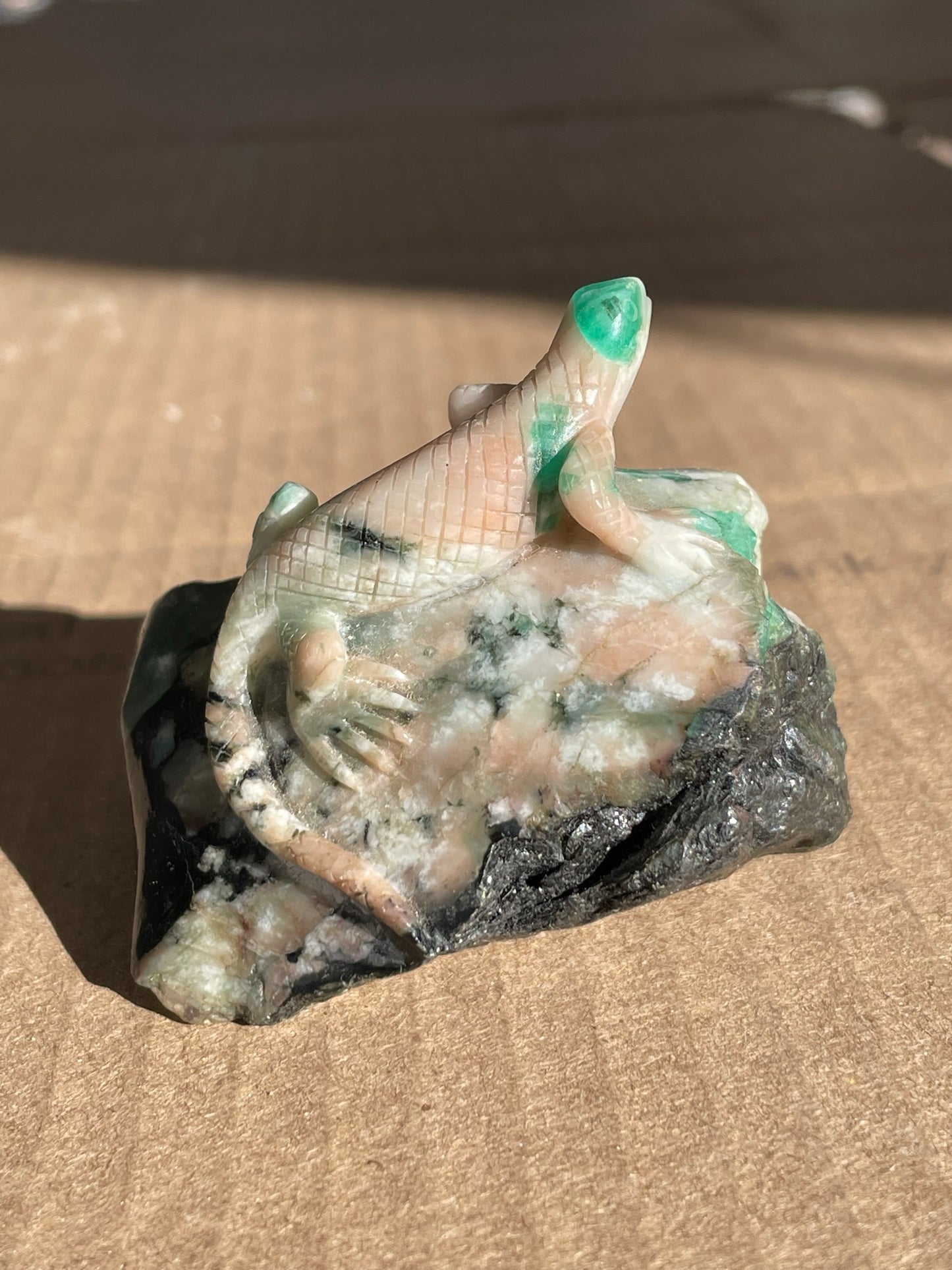 Emerald Matrix Lizard Sculpture, Natural Beryl (2.36" Long)