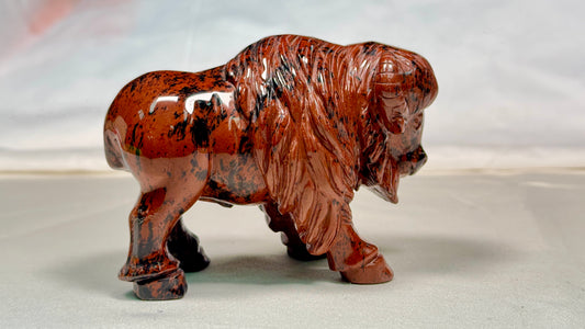 Mahogany Obsidian Bufflo Sculpture, Hand Carved Carving