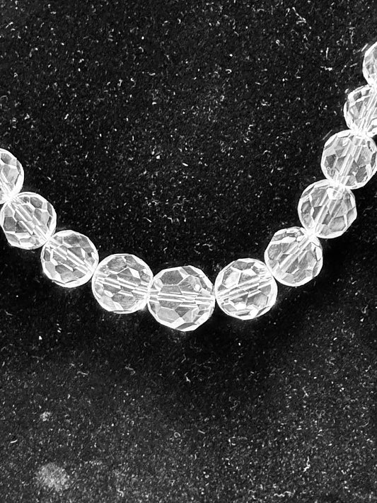 Gemstone Faceted Round Bead, Rock Crystal, Necklace