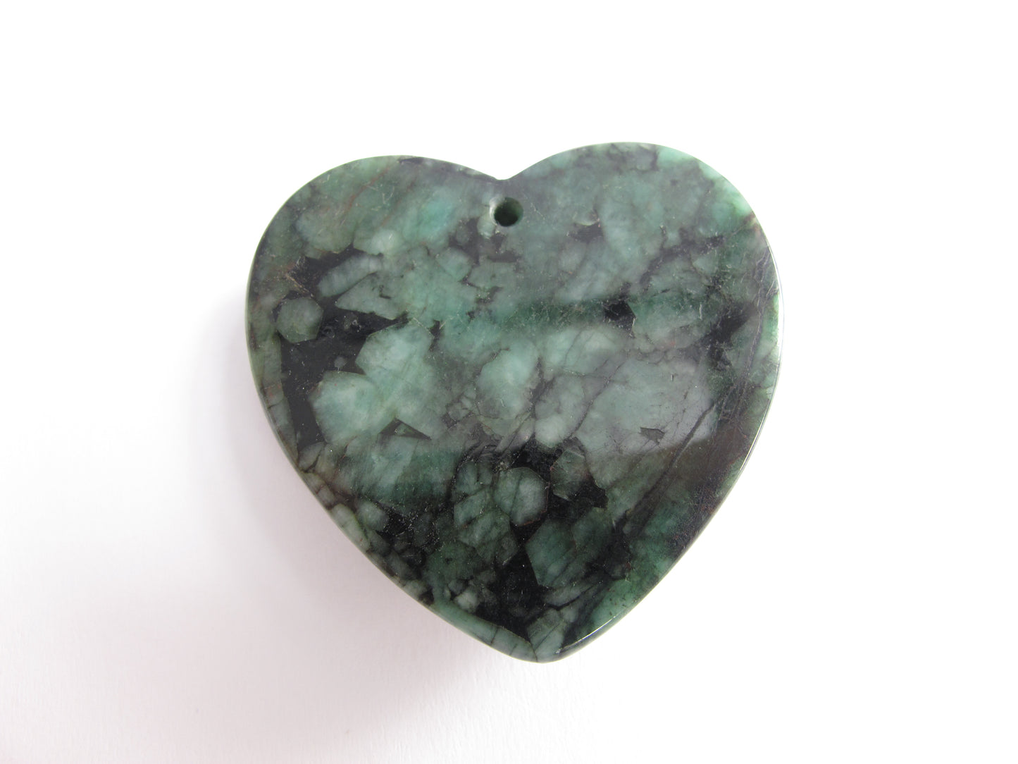 Stone Pendant, Heart Front Hole, Emerald Matrix