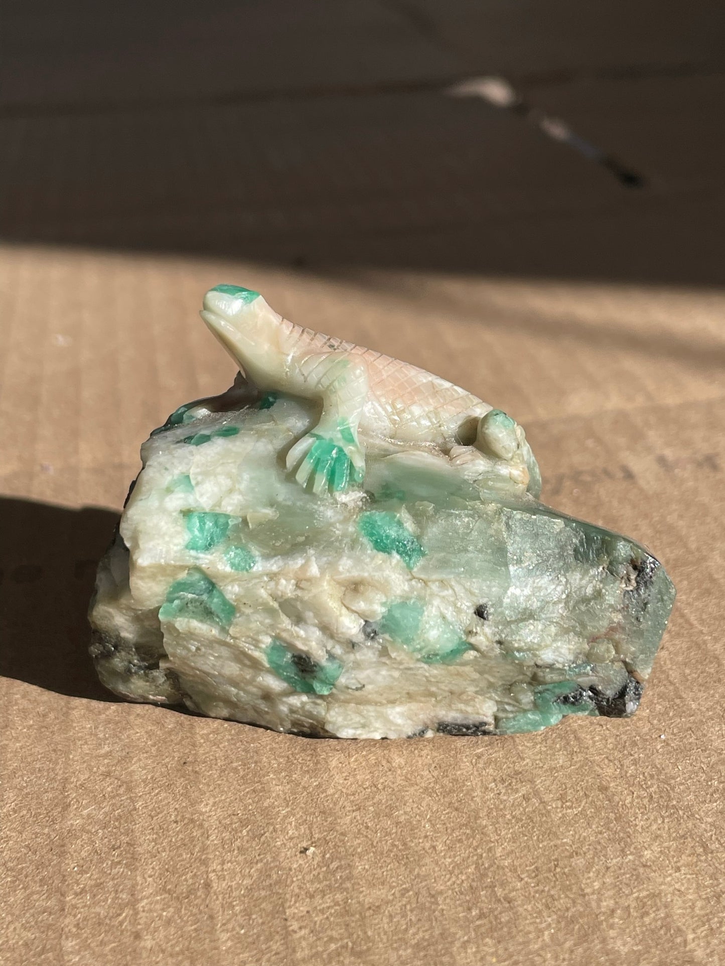 Emerald Matrix Lizard Sculpture, Natural Beryl (2.36" Long)