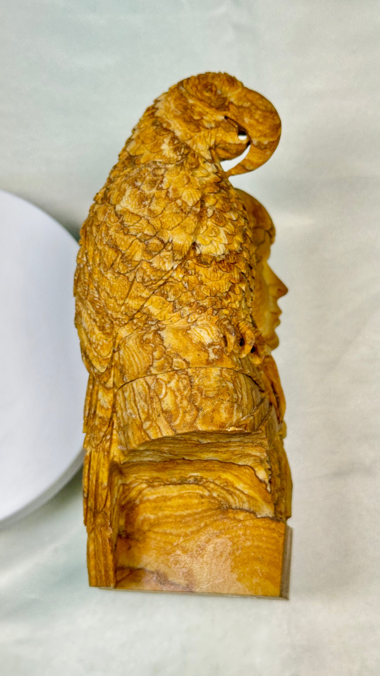 Picture Jasper Medieval Falconer and Parrot Sculpture, Hand Carved Carving