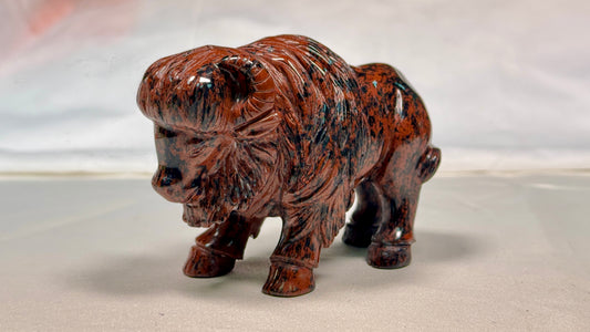Mahogany Obsidian Bufflo Sculpture, Hand Carved Carving