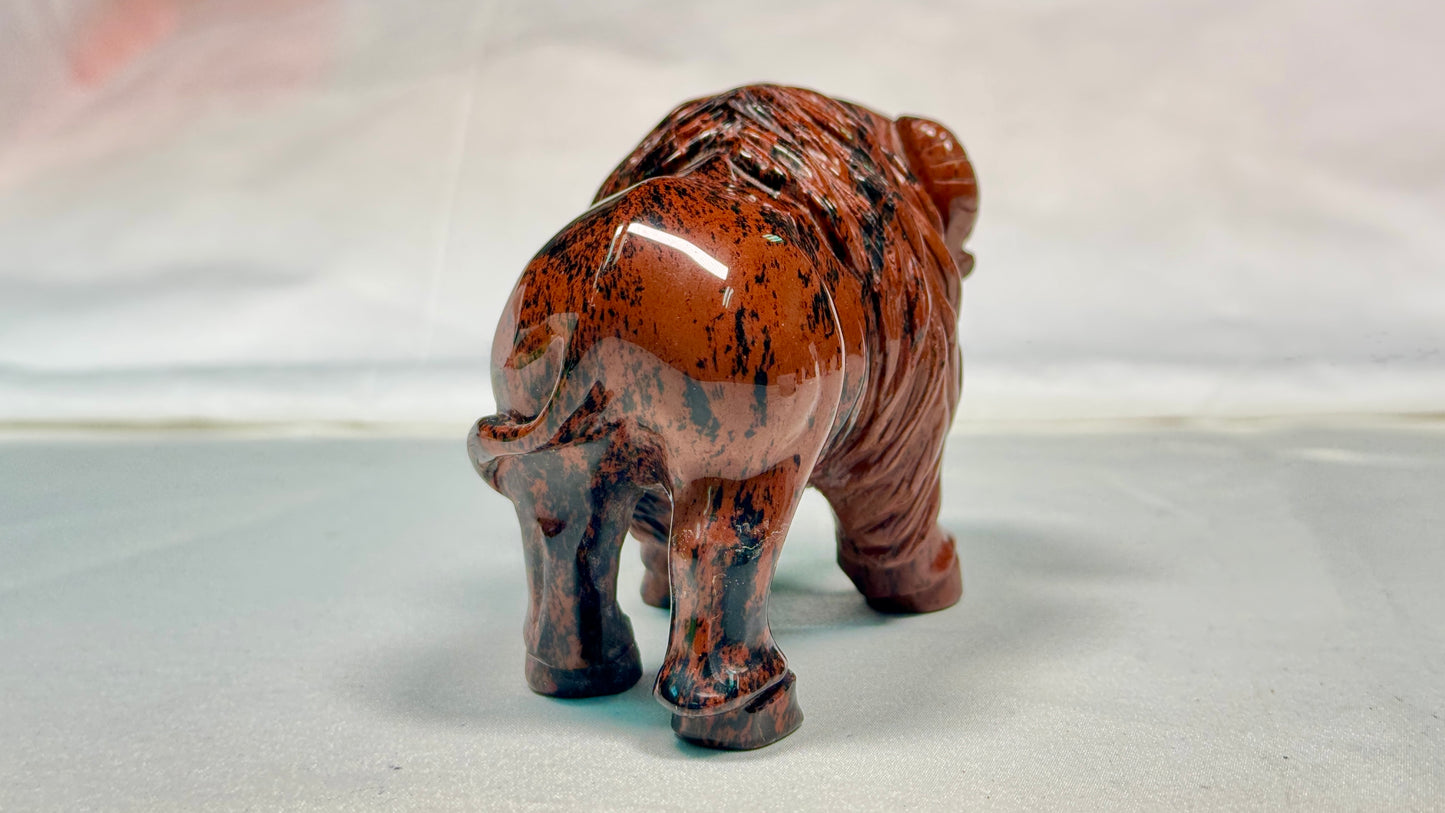 Mahogany Obsidian Bufflo Sculpture, Hand Carved Carving