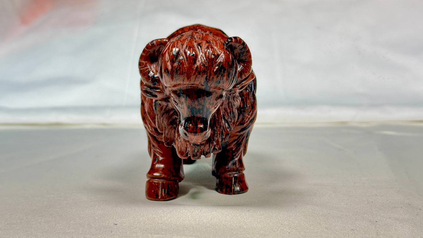 Mahogany Obsidian Bufflo Sculpture, Hand Carved Carving