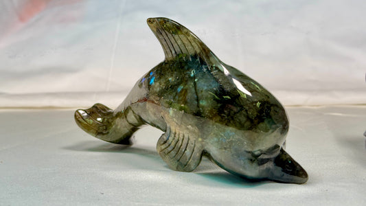 Gemstone Labradorite Dolphin  Sculpture, Hand Carved Carving