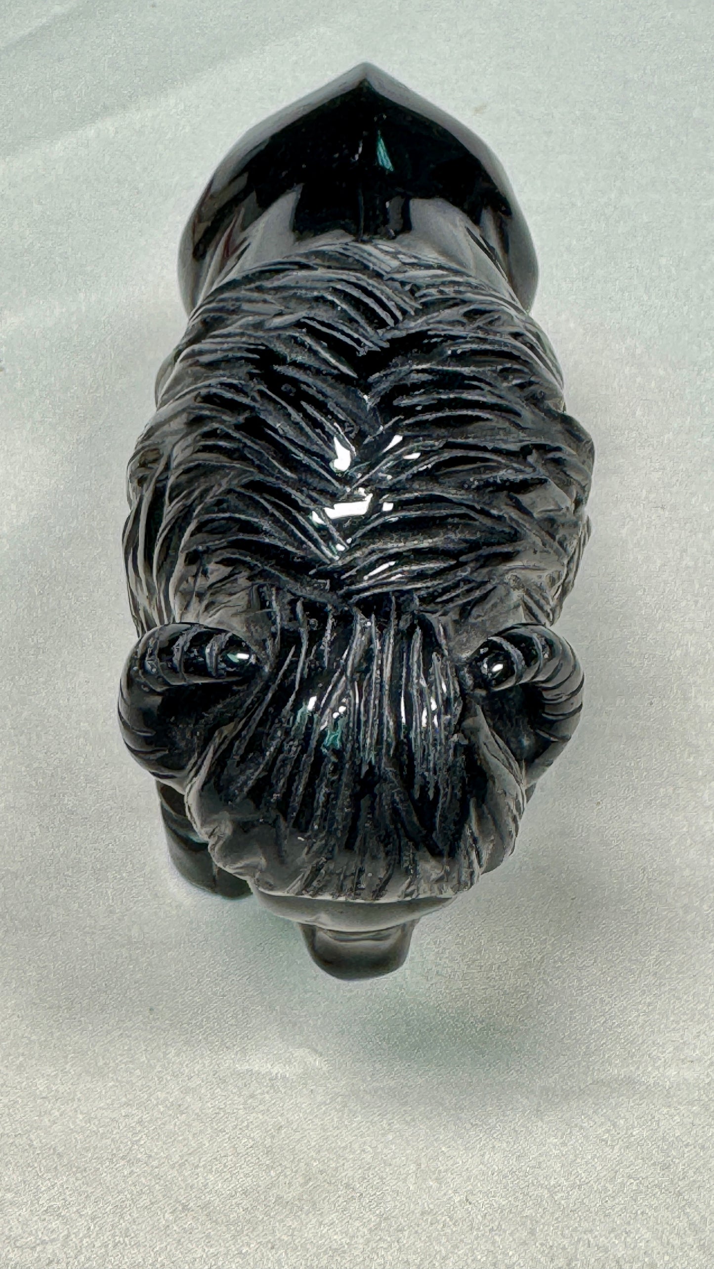 Black Obsidian Bufflo Sculpture, Hand Carved Carving