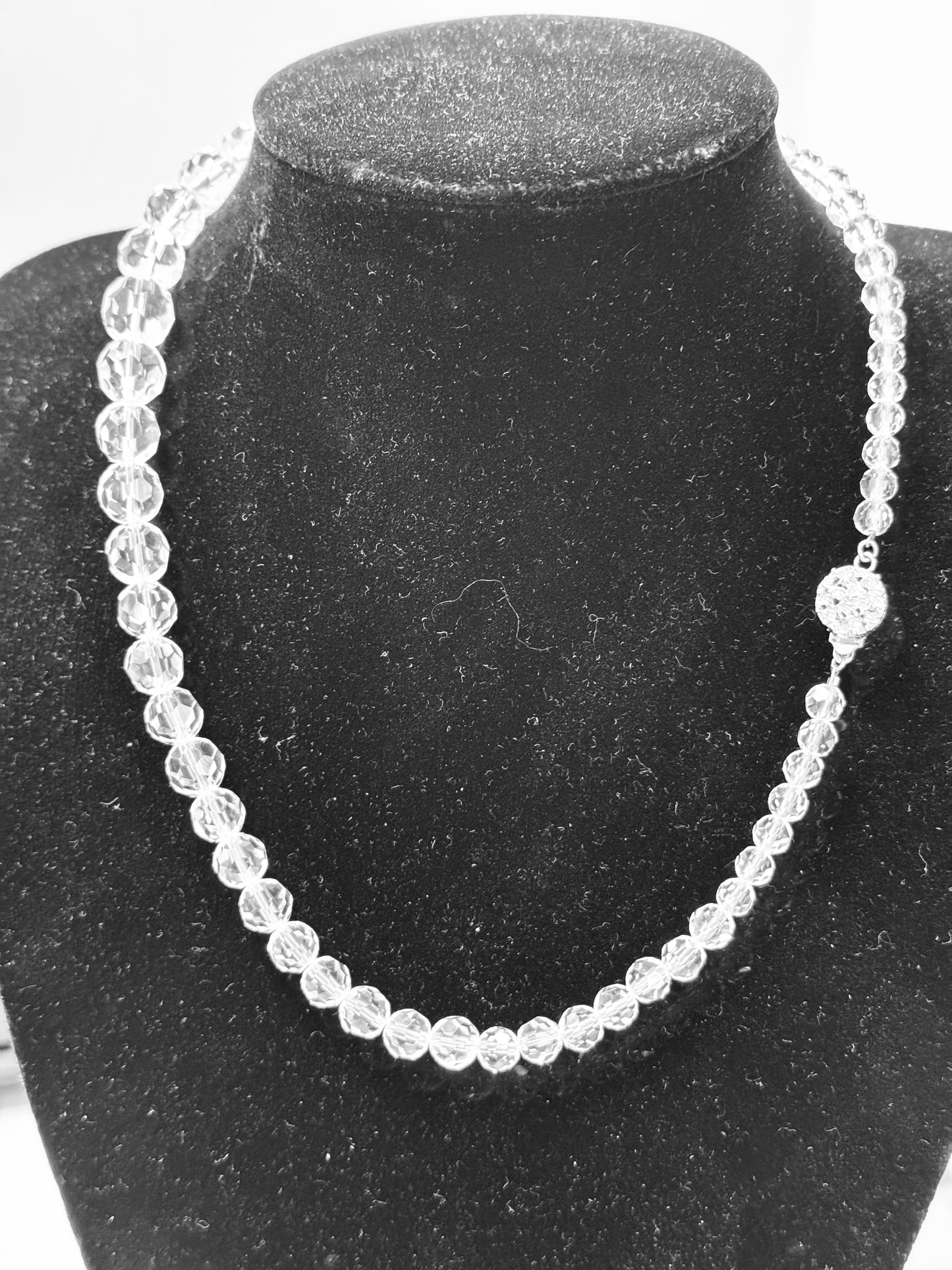 Gemstone Faceted Round Bead, Rock Crystal, Necklace