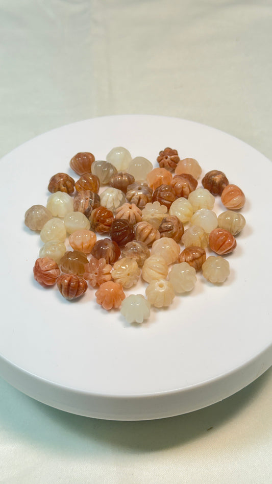 Hand Carved Gemstone Pumpkin Bead, DIY Jewelry
