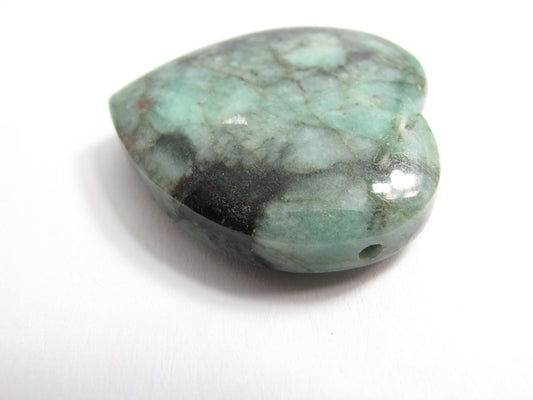 Stone Pendant, Heart Side Hole, Emerald Matrix