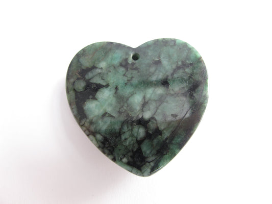 Stone Pendant, Heart Front Hole, Emerald Matrix