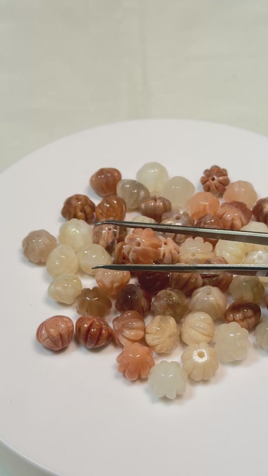 Hand Carved Gemstone Pumpkin Bead, DIY Jewelry